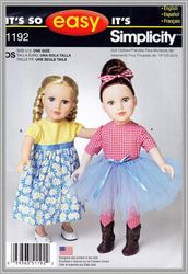 Digital - Vintage Simplicity 1192 Dolls 18" Sewing Pattern - Wardrobe Clothes for Dolls 18" - Vintage 1980s - PDF