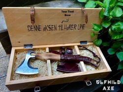 Valkyrie axe with Personalized Engraved wooden Box, Christmas Gift for Men/Women
