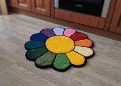 kawaii decor preppy room decor smiley face flower rug cute rug sunflower decor punch needle rug colorful rug cool rug