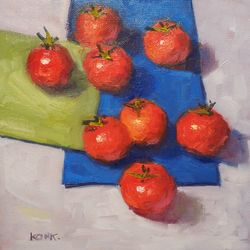 Original Oil Painting Friendly Tomatoes Still Life Bright Painting Kitchen Decoration Wall Art Holiday Gift
