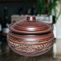 Handmade casserole for cooking Large kitchen pot 185.97 fl.oz Handmade red clay