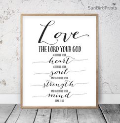 Love The Lord Your God With All Your Heart, Luke 19:27, Bible Verse Printable Art, Scripture Prints, Christian Wall Art