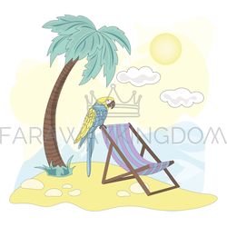 BEACH Summer Tropical Vacation Travel Vector Illustration Set
