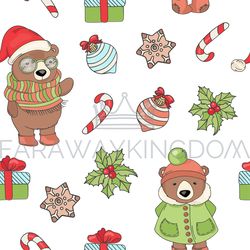 BEAR CHRISTMAS New Year Seamless Pattern Vector Illustration