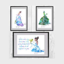 The Princess and the Frog Tiana Disney Set Art Print Digital Files decor nursery room watercolor