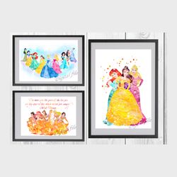 Princesses Disney Set Art Print Digital Files decor nursery room watercolor