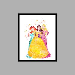 Princesses Disney Art Print Digital Files decor nursery room watercolor