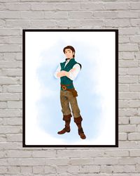 Flynn Rider Tangled Rapunzel Disney Art Print Digital Files decor nursery room watercolor