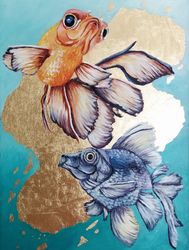 abstract fish painting, interior acrylic painting on canvas.
