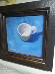 Original oil painting  Small cup Still life Bright painting Kitchen decoration Wall art Holiday gift Gift to Mom