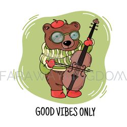 BEAR MUSICIAN PRINT Animal Music Cartoon Congratulation Card