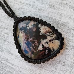 Rare Arfvedsonite in Ussingite pendant, Large Kola Peninsula health stone necklace, Psychic awakening