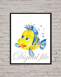 The Little Mermaid Flaunder Disney Art Print Digital Files decor nursery room watercolor