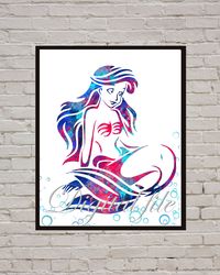 The Little Mermaid Ariel Disney Art Print Digital Files decor nursery room watercolor