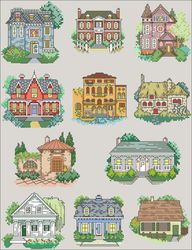 Vintage digital pattern pdf / Victorian Houses / Cross stitch pattern