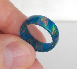 Very beautiful unique opal ring. Solid opal ring. Synthetic opal ring. Solid opal band.