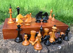 Old Soviet chess set wood, 1950s-1960s vintage medium size chess USSR