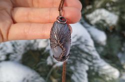 7th Anniversary Gift for Wife, Agate Wire Wrapped Tree Of Life Copper Pendant, Copper Anniversary Wedding Gift for Her