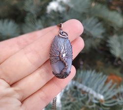 Agate Wire Wrapped Tree Of Life Copper Pendant, 7th Anniversary Gift for her, Copper Anniversary Wedding Gift for Wife