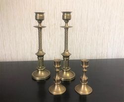 Antique brass candlesticks, Old vintage candle holders, Set of 4 candelabrum