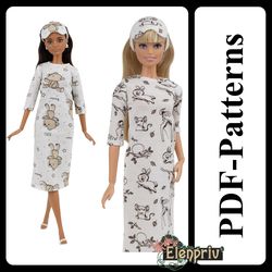 PDF Pattern Nightgown with bandage for sleeping for 11 1/2 FR2 Pivotal, Repro, Curvy, Made-to-Move, Silkstone