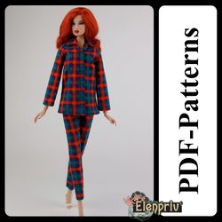 PDF Pattern Pajamas for 11 1/2 Fashion Royalty, FR2 Pivotal, Repro, Curvy, Made-to-Move, Silkstone barbie