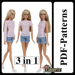 PDF Pattern T-short, Longsleeve or Tank top for 11 1/2 Fashion royalty, Poppy Parker, Pivotal, MTM Silkstone barbie doll