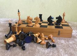 Wooden Soviet chess set 1961, Vintage Russian Mordovian style chess 1960s, 62 years old chess gift USSR