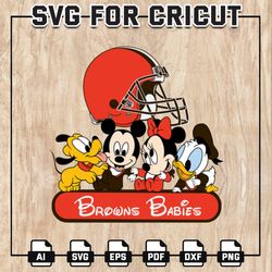 Browns Babies NFL Svg, Cleveland Browns Svg, Disney NFL SVG, Minnie Mickey, Pluto, Donald, NFL Teams, Instant Download