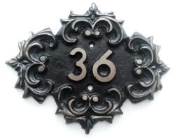 Metal ornament door number sign 36, Old fashioned apartment room thirty six plaque