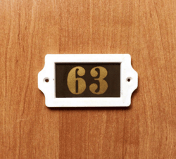 Plastic door number sign 63 apartment plate gold black white