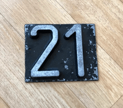 21 street house address plaque, Soviet vintage metal number plate twenty one