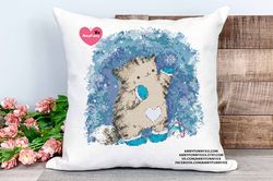 Cute cat cross stitch pattern PDF Blue snow Embroidery needlepoint design Funny cats gifts for women Tiny kitten