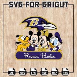 Ravens Babies NFL Svg, Baltimore Ravens Svg, Disney NFL SVG, Mickey, Pluto, Donald Duck, NFL Teams, Instant Download