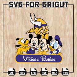 Vikings Babies NFL Svg, Minnesota Vikings Svg, Disney NFL SVG, Mickey, Pluto, Donald Duck, NFL Teams, Instant Download