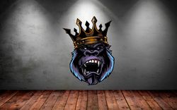 Ferocious Gorilla Head With Crown, Gorilla Sticker, Wall Sticker Vinyl Decal Mural Art Decor Full Color Sticker