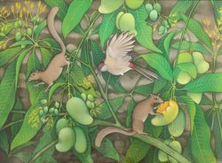 Sweet Mango, Chipmunk on Tree, Acrylic Detailed Professional Artwork, Nature Wall Art