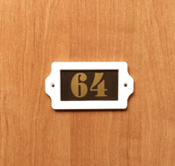 Plastic vintage door number sign 64 apt retro address plate