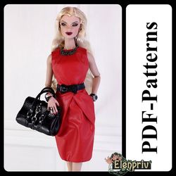PDF Pattern Red leather dress for Fashion Royalty FR2 doll (no instructions)