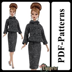 PDF Pattern Jacket, skirt for 11 1/2 Poppy Parker Pivotal Repro Curvy Made-to-Move Silkstone Barbie doll