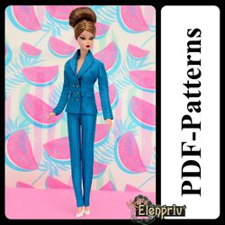 PDF Pattern Jacket, pants for 11 1/2 Poppy Parker Pivotal Repro Curvy Made-to-Move Silkstone Barbie doll