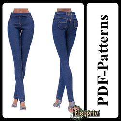 PDF Pattern Denim pants for 11 1/2 Poppy Parker, Pivotal, Repro, Made-to-Move, Silkstone Barbie doll