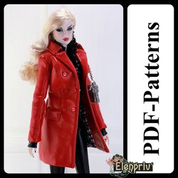PDF Pattern leather coat for Fashion Royalty FR2 doll (no instructions)