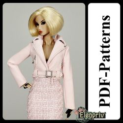 PDF Pattern leather biker jacket for Fashion Royalty FR2 doll (no instructions)
