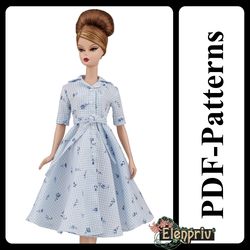 PDF Pattern Shirt-Dress for 11 1/2 Fashion Royalty, FR2, Pivotal, Repro, Curvy, Made-to-Move, Silkstone Barbie doll
