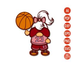 Layered Gnome Basketball Player Mandala SVG for cricut