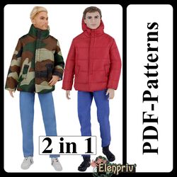 PDF Pattern Down jacket with collar or hood for Ken Fashionista dolls doll with collar or hood (no instructions)