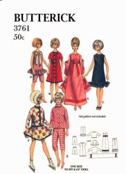 Digital Vintage Sewing Patterns Butterick 3761 Clothes for Barbie and Fashion Dolls 11 1\2 inches
