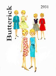 Digital Vintage Sewing Patterns Butterick 2931 Clothes for Barbie and Fashion Dolls 11 1\2 inches