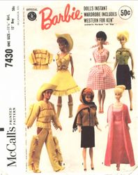 Digital Vintage Sewing Patterns MC Calls 7430 Clothes for Barbie and Fashion Dolls 11 1\2 inches
